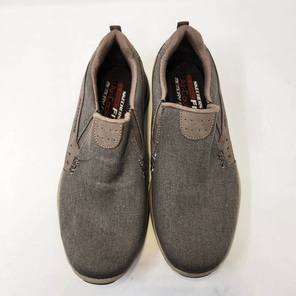 Skechers Skech Air Elment Legon Slip Loafers Moc Mens 9 Taupe Brown Canvas Shoes - Picture 2 of 9